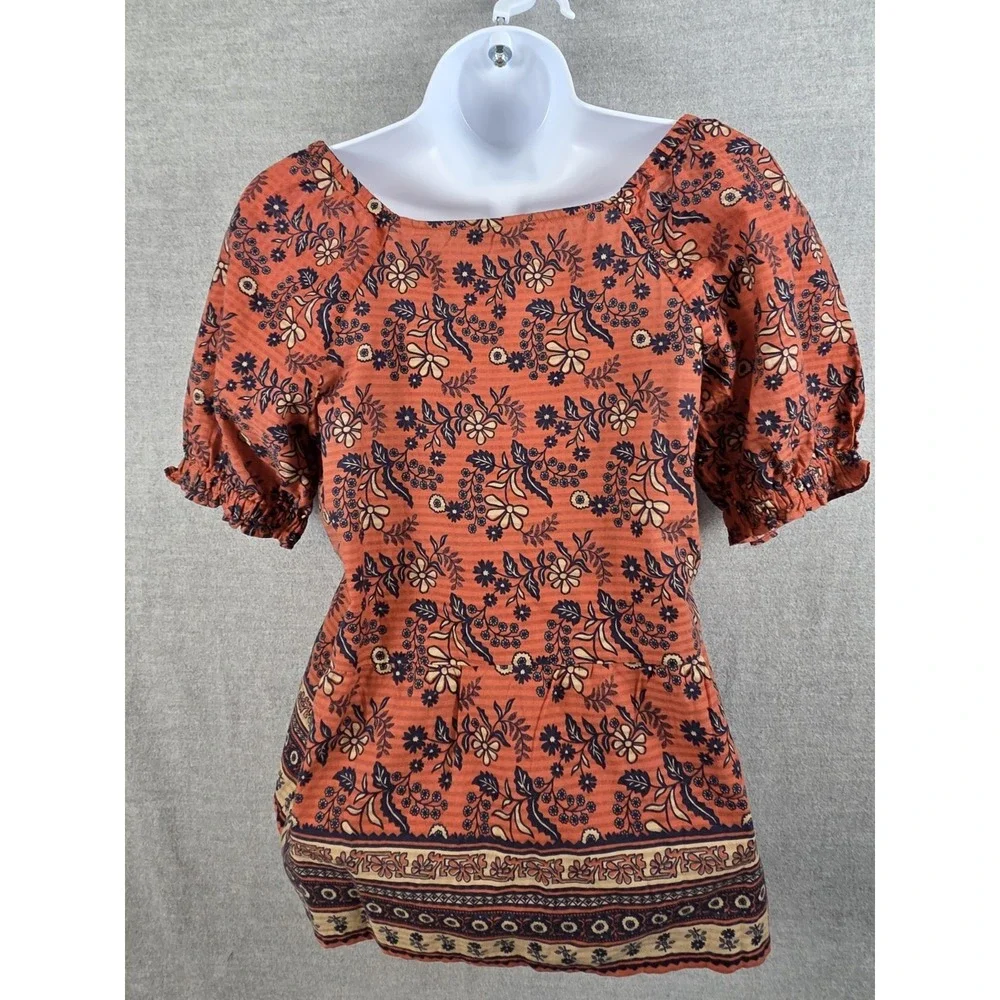 Madewell Puff Sleeve Peplum Top Cavoli Floral XS Boho Festival Earth Tones Retro